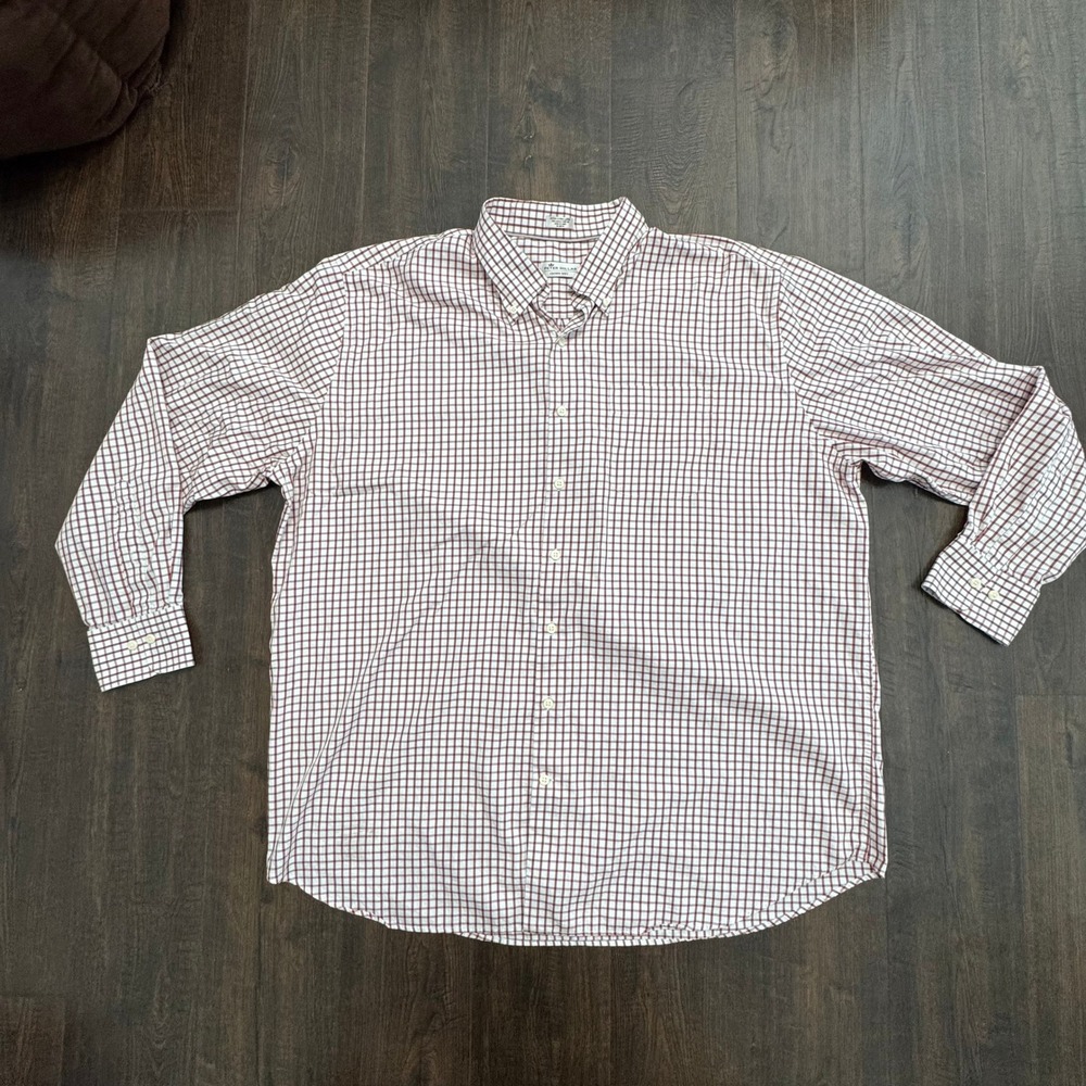 Peter Millar Crown Soft‎ Check Button Down Shirt Cotton Silk Blend Size XXL